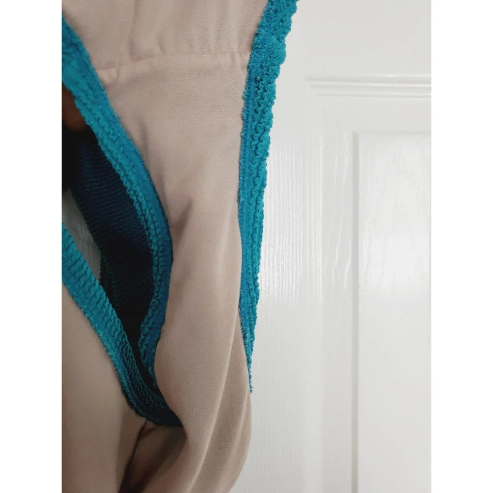 Bikini‎ Set Teal Textured Smocked High Waist Two Piece Swimsuit S/M